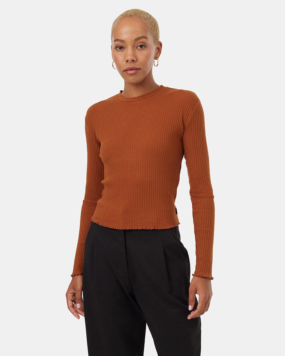 Tentree Women&#39;s Rib Lettuce Edge Longsleeve - Toffee