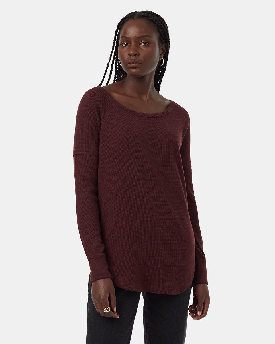 Tentree Womens TreeWaffle Crew LS Mulberry