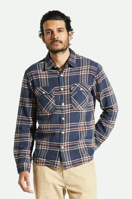 Brixton Men&#39;s Bowery LS  Flannel Navy/White/Terra