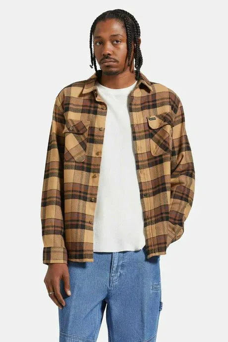 Brixton Men Bowery LS  Flannel - TigerEye/Pinecone