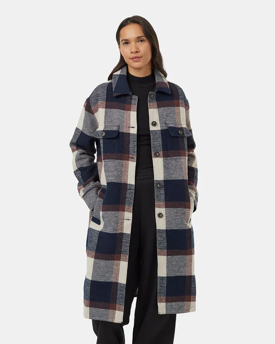 Tentree W Heavy Weight Flannel Long Jacket - Blue/Cabin Plaid