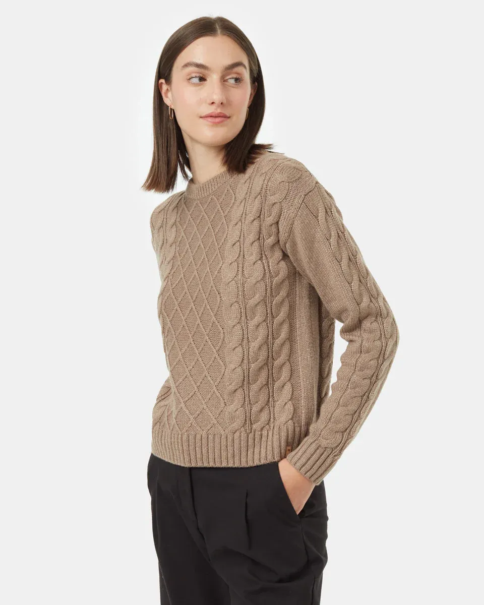 Tentree W Highline Wool Cable Crew - Fossil Heather