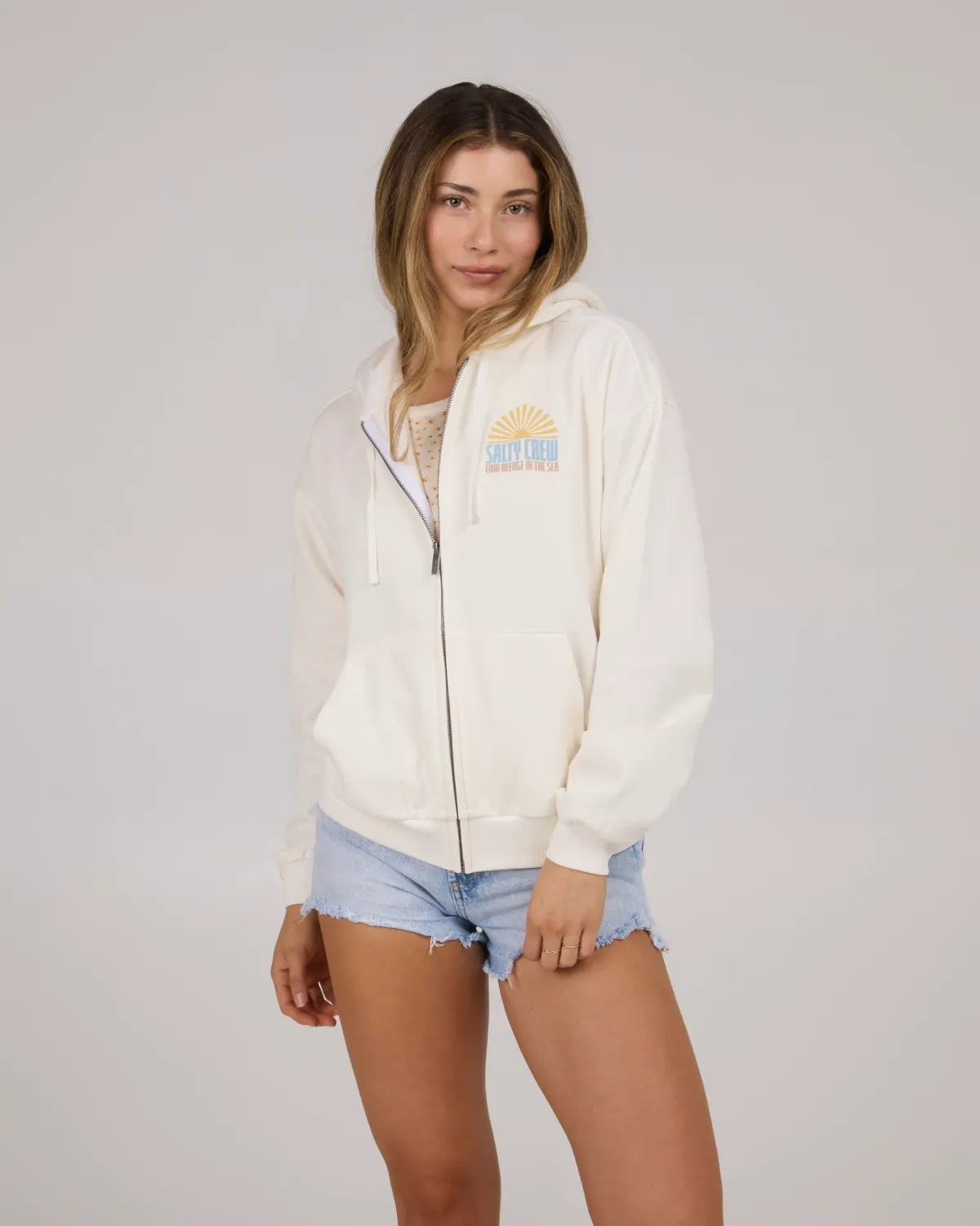 Salty Crew Women In The Rays  Zip Hoody - Off White