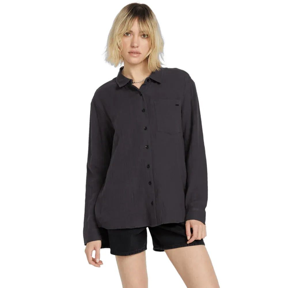 Volcom Womens LIL Button Up LS - Vintage Blk