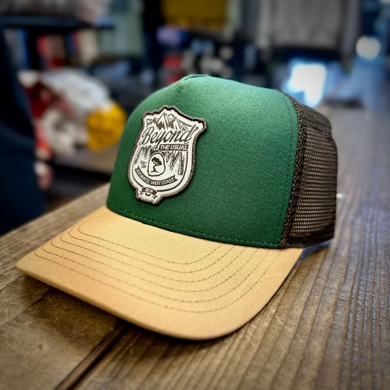 BTU Adjustable Hat Mid Crown Curve Brim 5 Panel - Badge