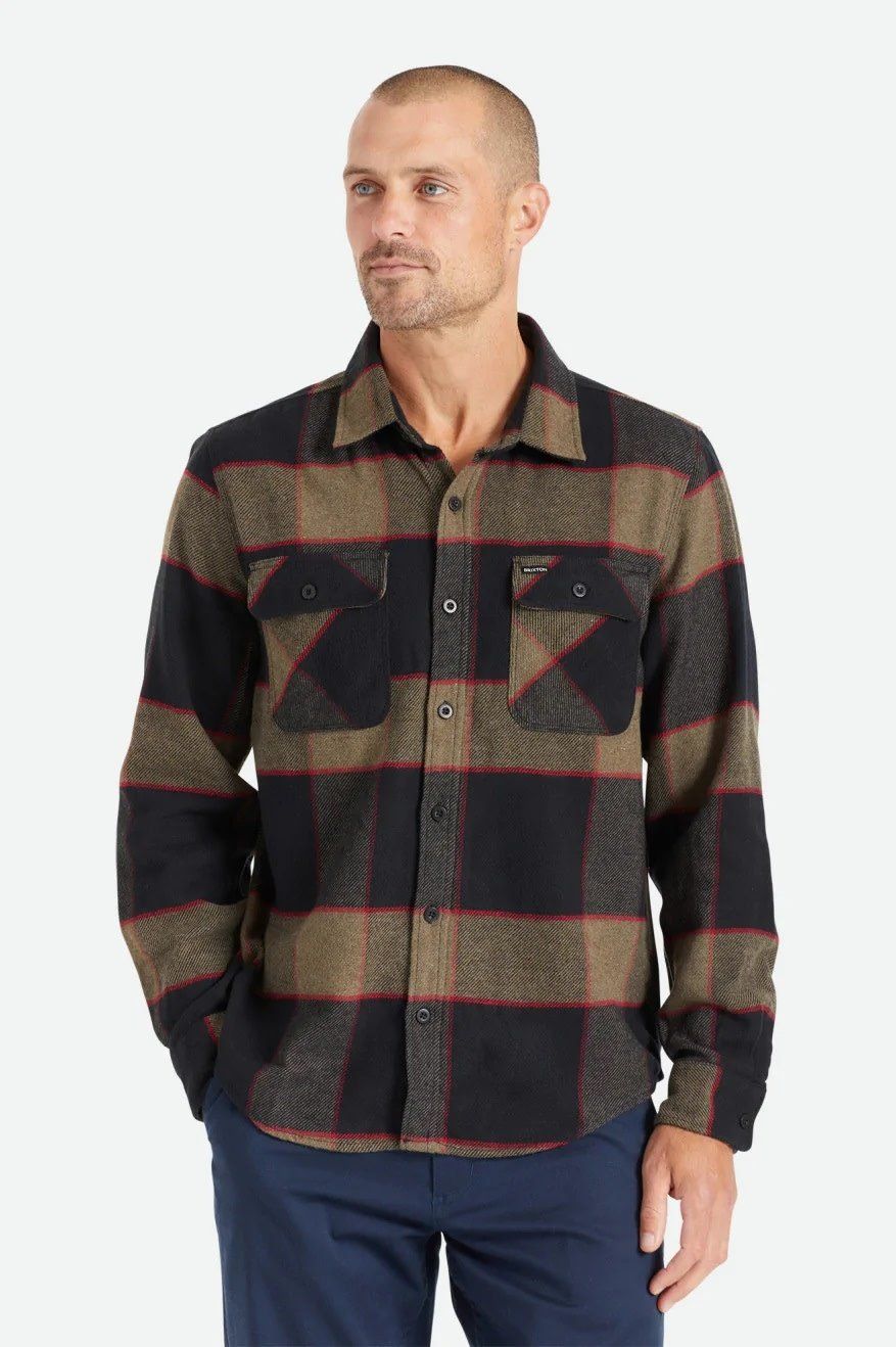 Brixton Men Bowery LS  Flannel- Hthr Grey/Charcoal