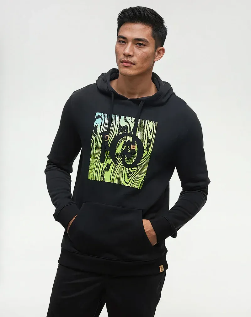 Tentree M Restoration Woodblock Hoodie - Black/Lime