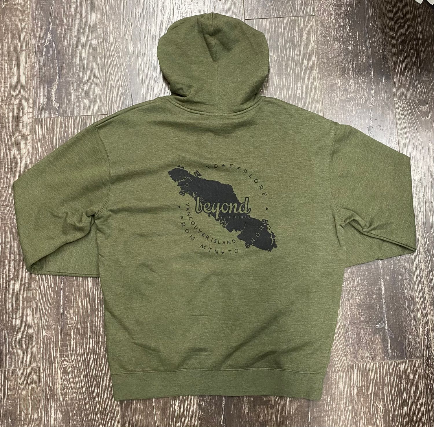 BTU Adult Unisex VanIsle Map Zip Hoodie - Army Heather