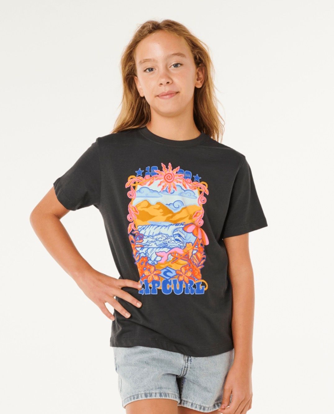 Rip Curl Girl Sunshine Squad Tee - Washed Black