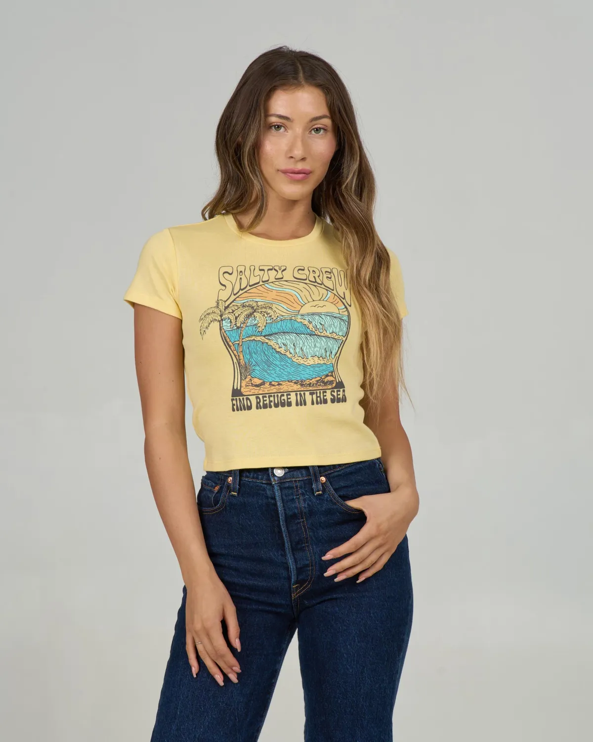 Salty Crew Women Keyhole Baby Tee - Sunshine