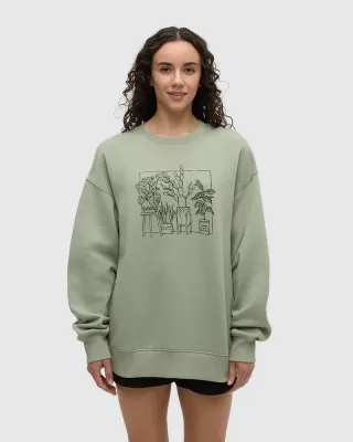 Tentree W Plant Club Relaxed Crew - Light Moss
