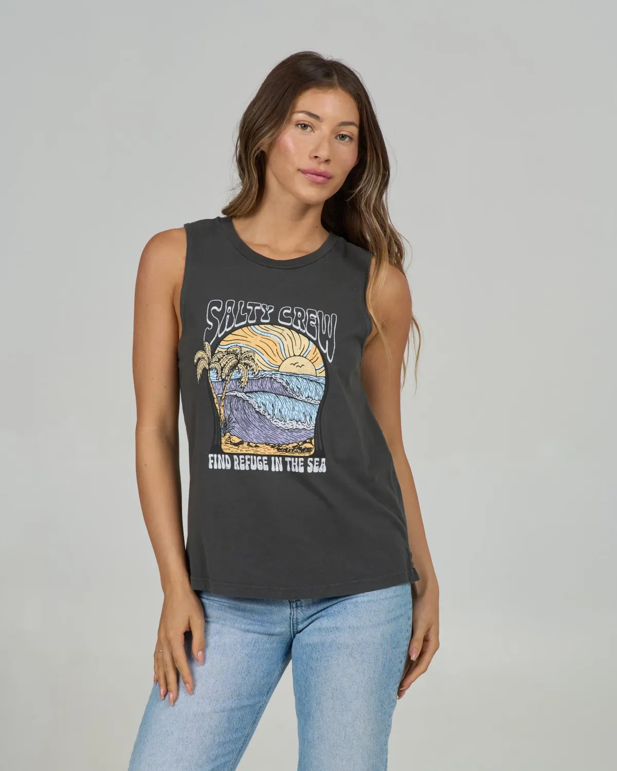Salty Crew Women Keyhole Muscle Tank - Charcoal