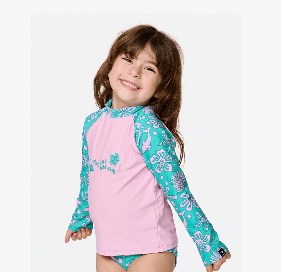 Rip Curl Girl Sunshine LS Rash Vest Set - Turquoise