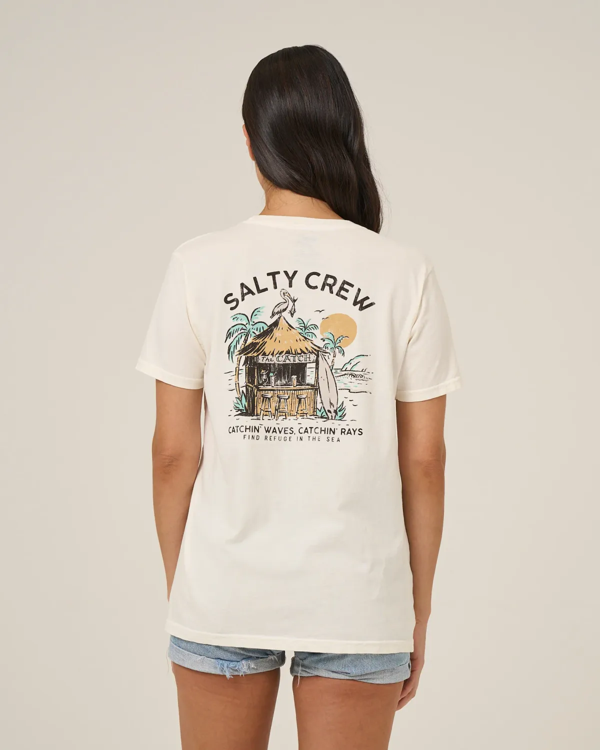 Salty Crew W Beach Hut BF Tee - Off Wht