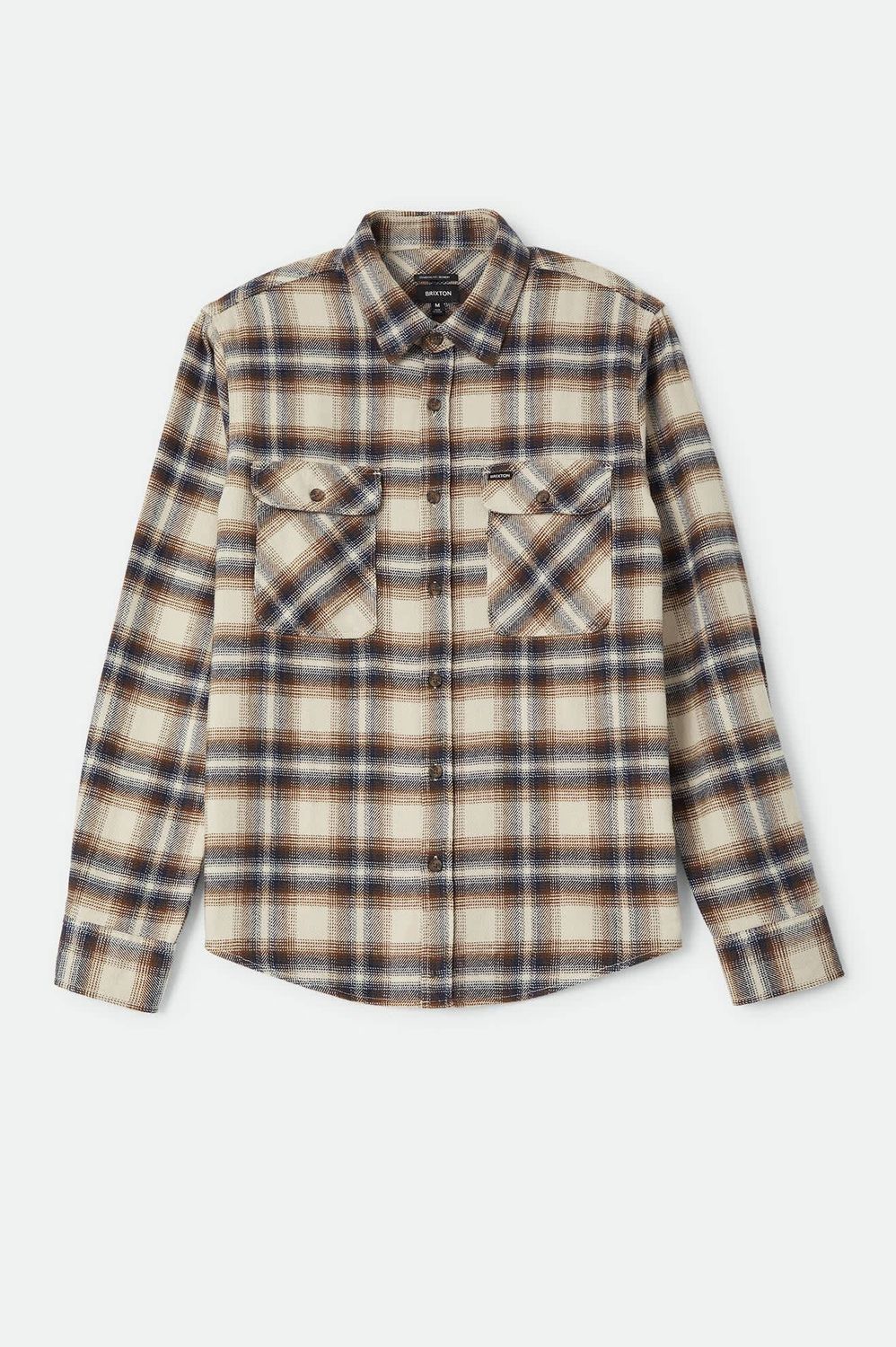 Brixton Men Bowery LS  Flannel- Soft Brown Plaid