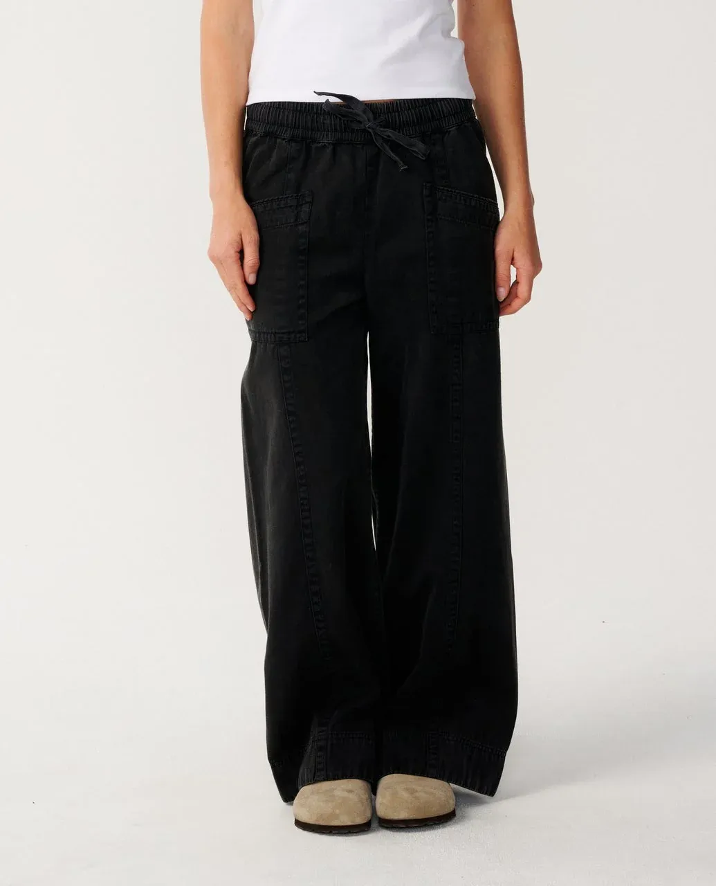 Rip Curl Women Bossa Nova Twill Wide Leg Pant - Washed Black