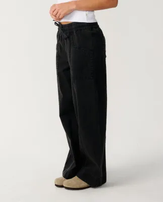 Rip Curl Women Bossa Nova Twill Wide Leg Pant - Washed Black