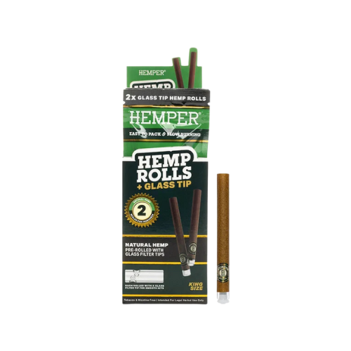 2pk Hemper King Size Hemp Rolls w/ Glass Tip