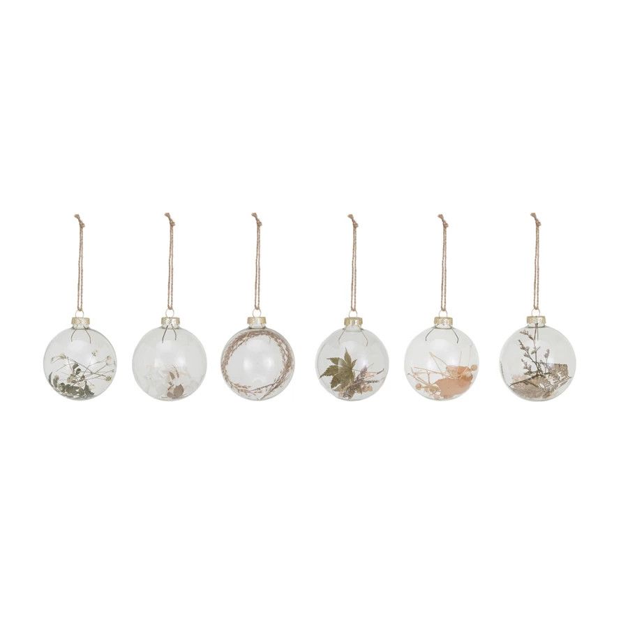 XS6728A Round Glass Ball witj Dried Botanical Ornament