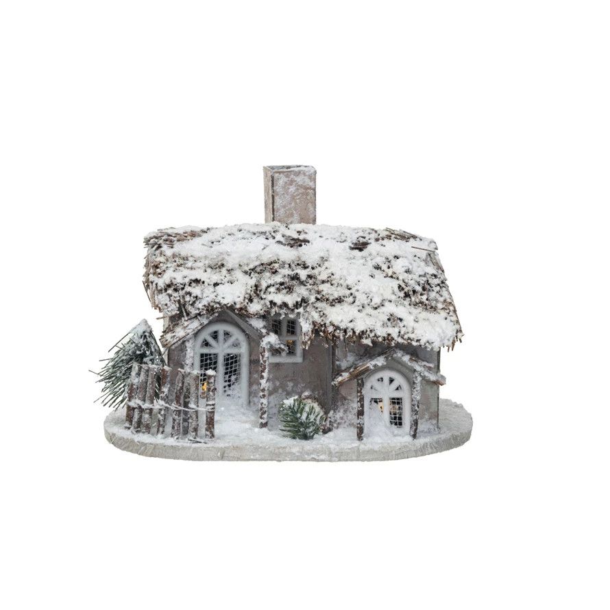 XS6519 Twig &amp; Paper Cabin with Faux Snow &amp; LED Light