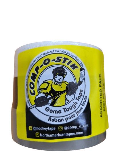 COMP-O-STIK TAPE MULTI TRI-PACK  (WHITE/BLACK/CLEAR) 24MM x 25M (3 ROLLS)