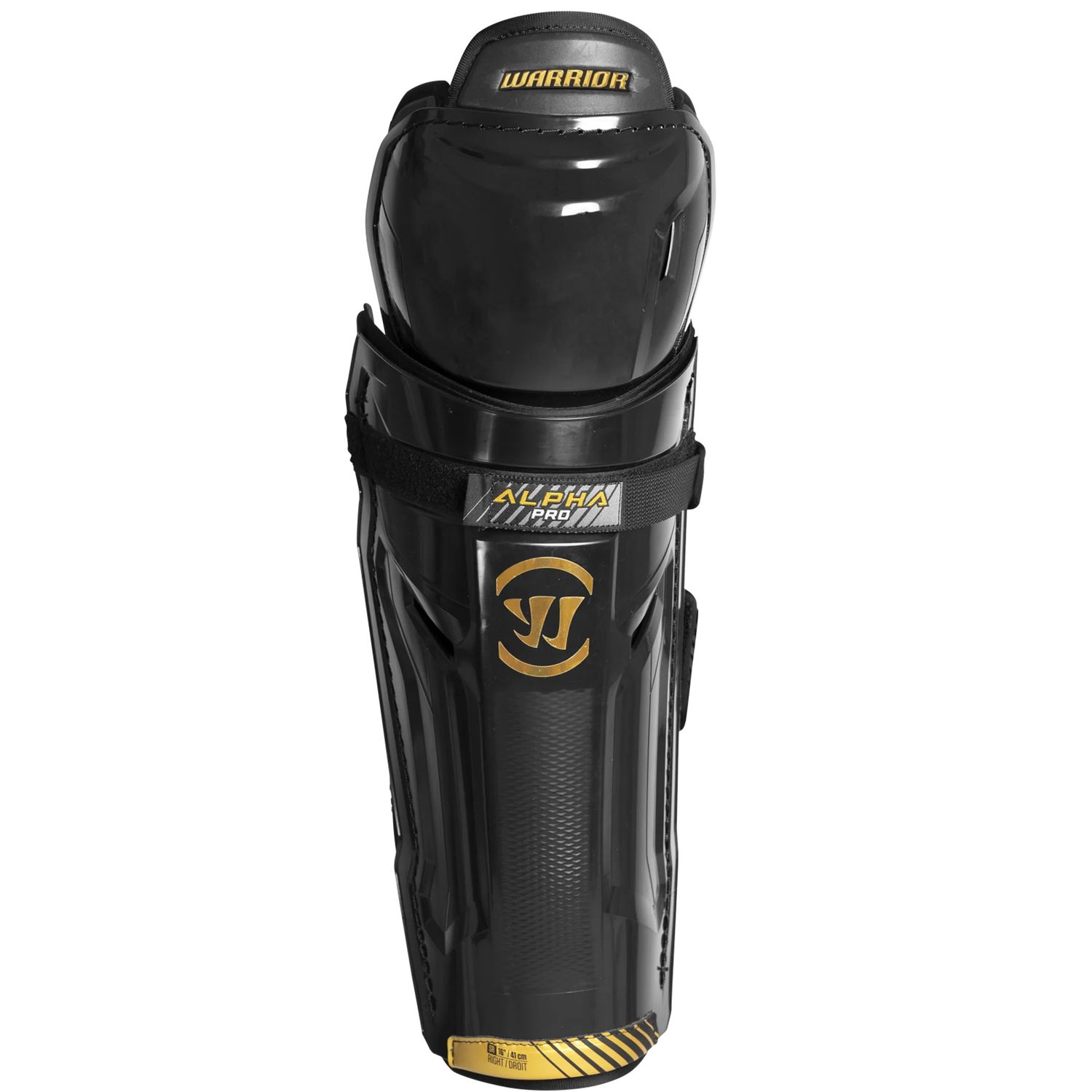 WARRIOR ALPHA PRO HOCKEY SHIN GUARDS SENIOR BLACK/GOLD 16" (2026)