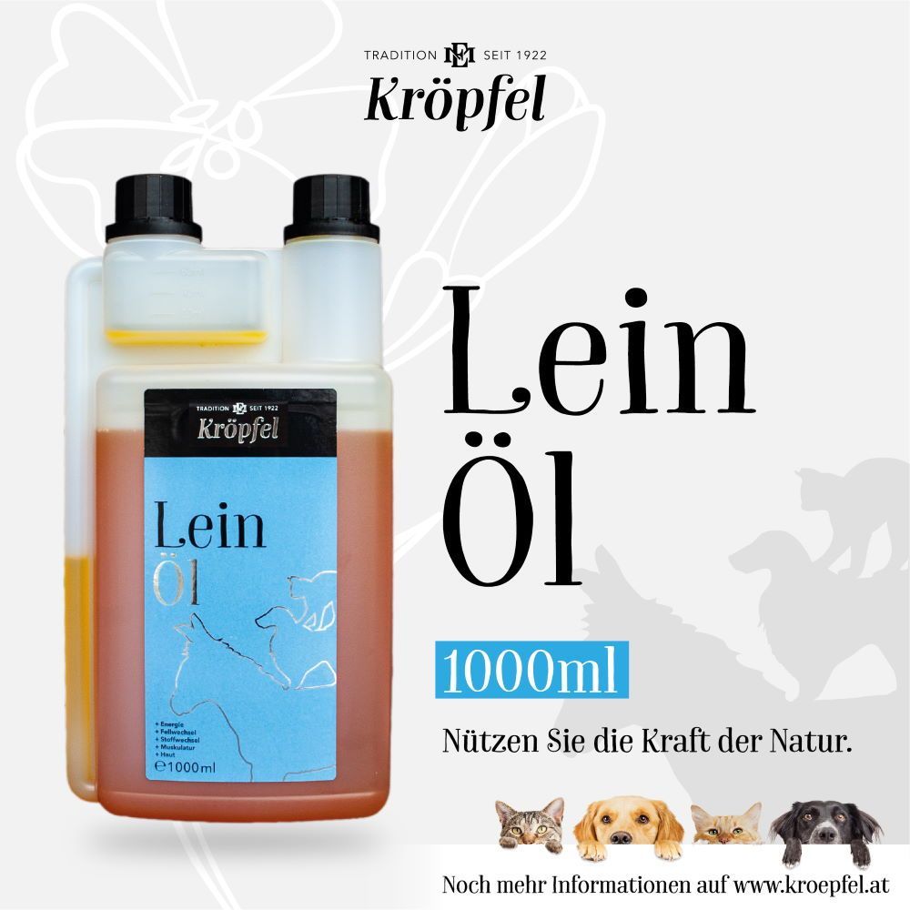Original KRÖPFEL Leinöl für Tiere, 1000ml oder 5000ml Original KRÖPFEL Leinöl für Tiere, 1000ml oder 5000ml