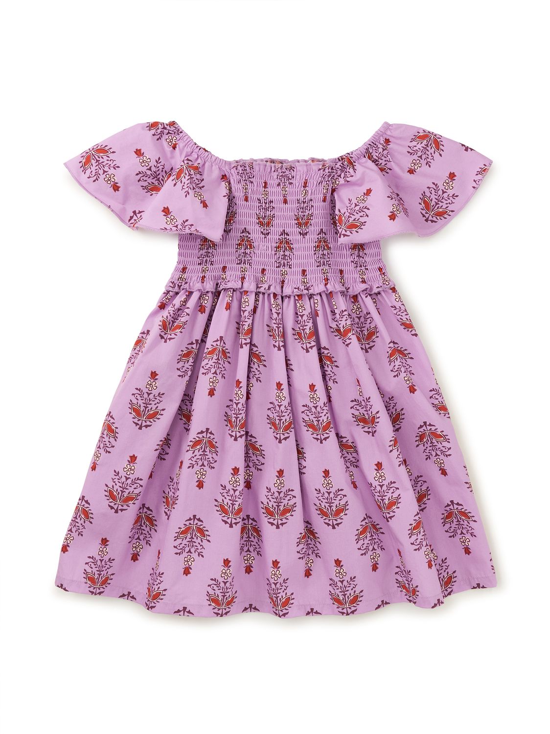 Flutter Sleeve Smocked Dress-Kalavathi Blockprint, Size: 2T