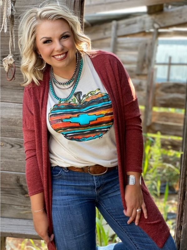 A95 Dark Brick Ribbed Cardigan
