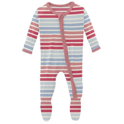 A95 Print Muffin Ruffle Footie w/ Zipper - Cotton Candy Stripe
