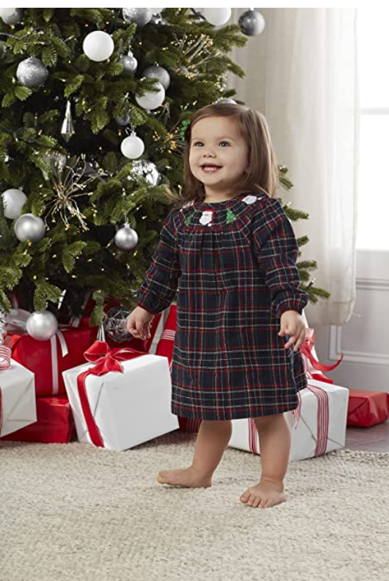 A95 Smocked Plaid Christmas Dress