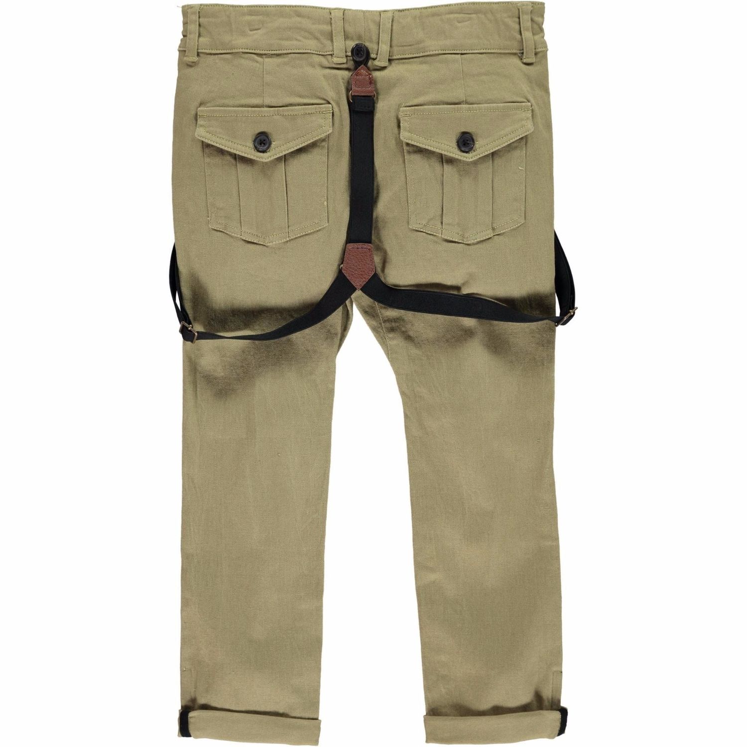 A95 Olive Woven Trousers with removable braces