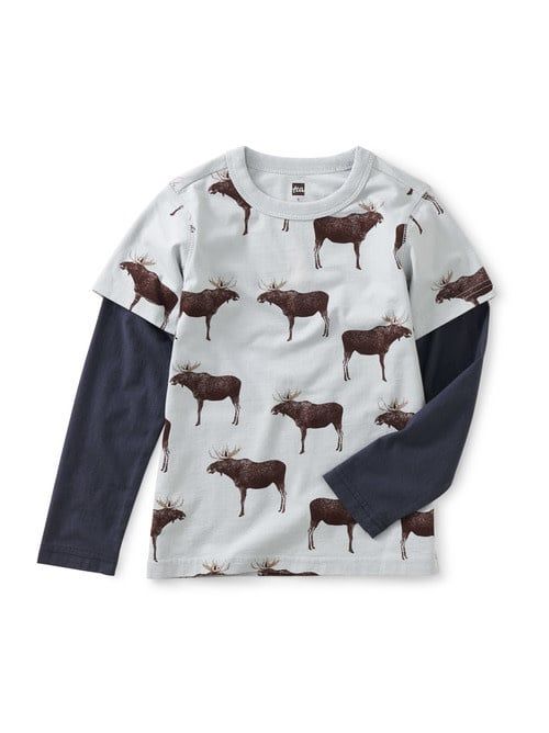 A95 Printed Layered Sleeve Tee-Moose Crossing