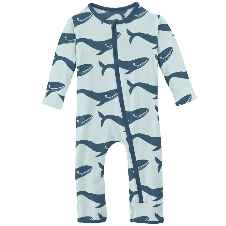 Print Coverall w/Zipper ~ Fresh Air Blue Whales