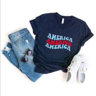 America Stacked Wavy-Patriotic I Navy