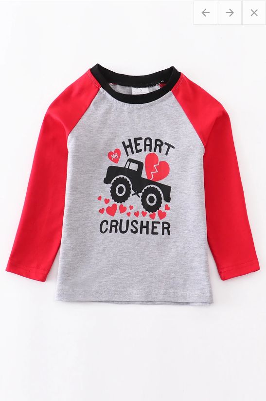 A-95 Grey Truck Heart  Raglan Boy Shirt