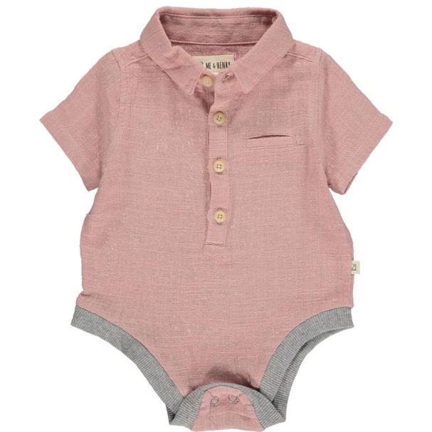 Helford Short Sleeve Onesie -Dusty Pink Cotton