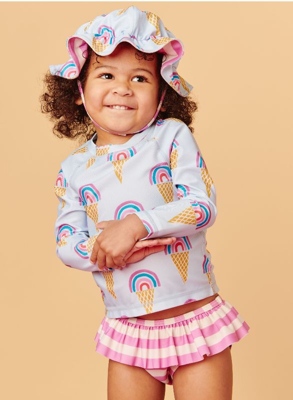 A95 Reversible Ruffle Baby Sun Hat ~ Rainbow Cones