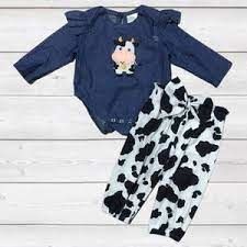 A-95 Blue Cow Applique Baby Set~