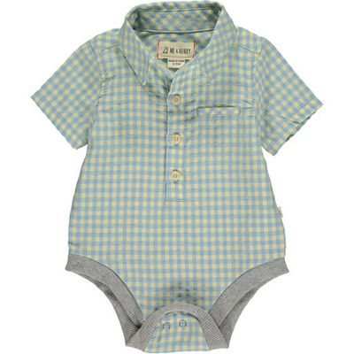 Helford Short Sleeved Onesie - Lemon/Blue Plaid