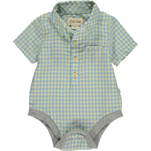 Helford Short Sleeved Onesie - Lemon/Blue Plaid