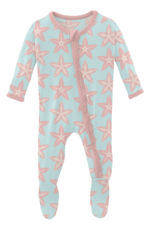 A95 Print Muffin Ruffle Footie w/Zipper ~ Fresh Air Fancy Starfish
