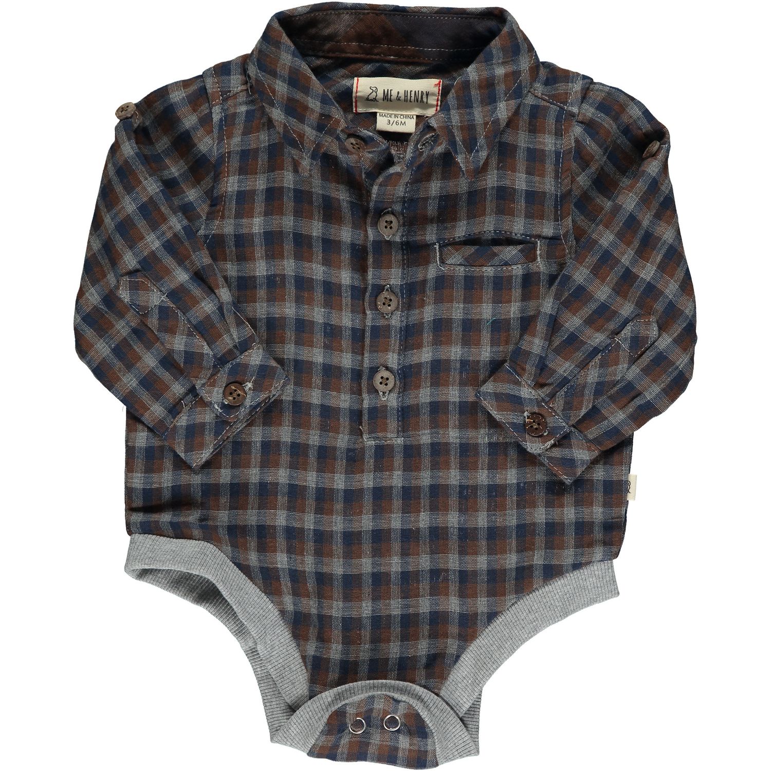 Jasper Woven Onesie - Navy/Brown Plaid