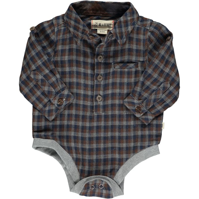 Jasper Woven Onesie - Navy/Brown Plaid