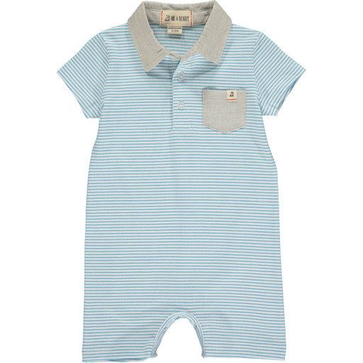 Saltash Polo Romper ~ Blue/White Stripe