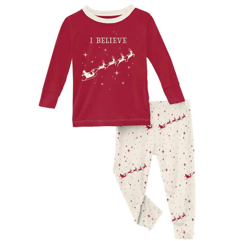 A95 LS Graphic Tee Pajama Set-Natural Flying Santa