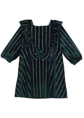 Dancing in the Dew Green Velvet Ruffle Dress