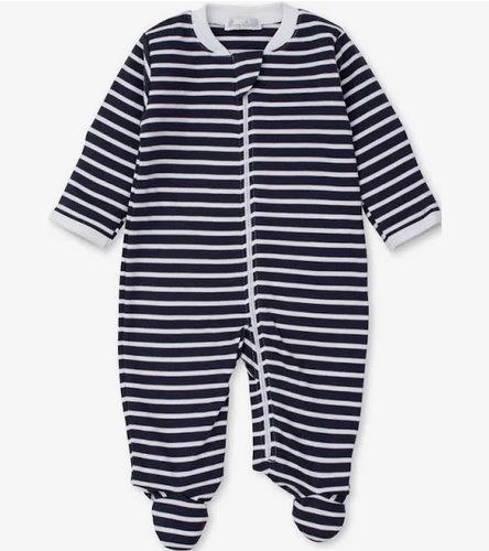 PJs Team Stripes Footie W / Zipper-Navy