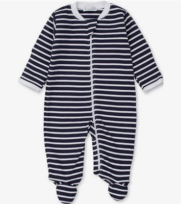 PJs Team Stripes Footie W / Zipper-Navy