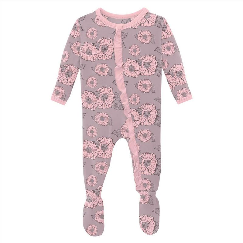 A95 Print Muffin Ruffle Footie w/Zipper ~ Sweet Pea Poppies